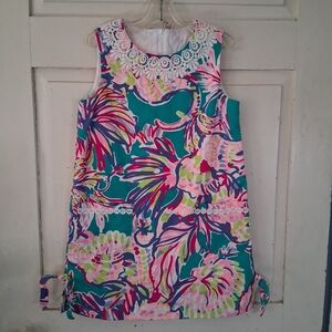 Lilly Pulitzer Kids Sleeveless Shift Dress-Tropical Floral Print with Lace Trims